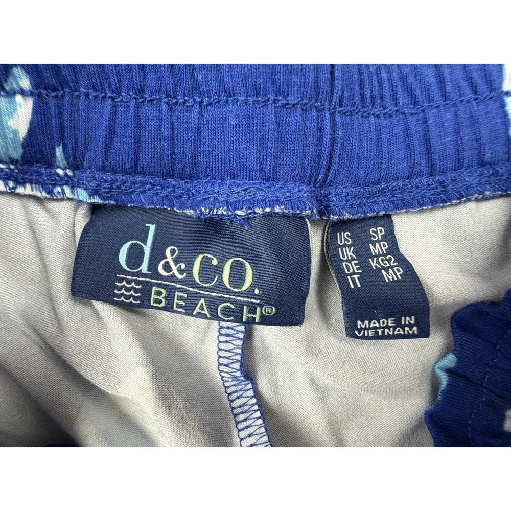 D&Co. BEACH Pants Women S Blue Tropical Floral Boho Beachy Coastal Summer Lounge